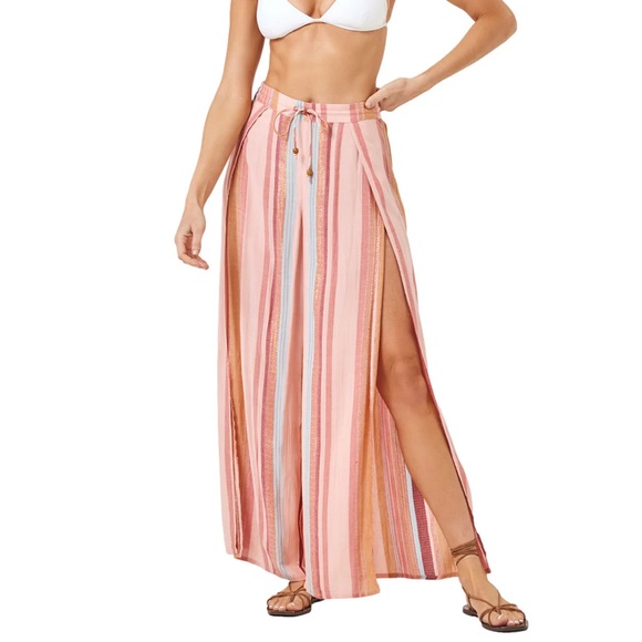 $145 NWT Pink L*Space “Cali” Pant in Santa Monica Stripe Sz Small - Picture 1 of 10